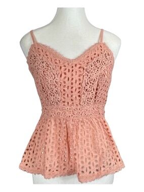JAPNA Sleeveless Eyelet & Appliqué Top in Peachy Pink Color, Size S.